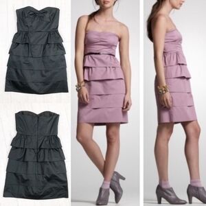J.Crew Brynn Poplin Tiered Strapless Black Dress